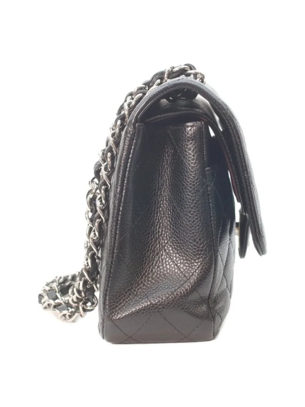 Chanel Black Caviar Silver Double Flap Bag Quilted 25